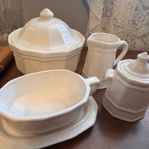 Pfaltzgraff Heritage White Ceramic - Casserole Dish, Gravy Boat, Creamer & Sugar